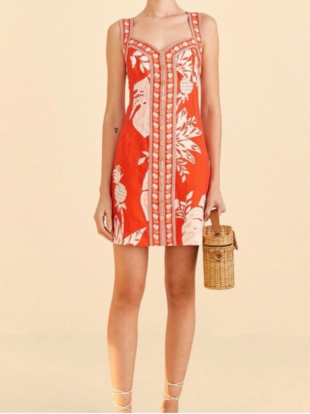 FARM Rio Red Lace Monsteras Mini Dress Size L NWT - Picture 15 of 16